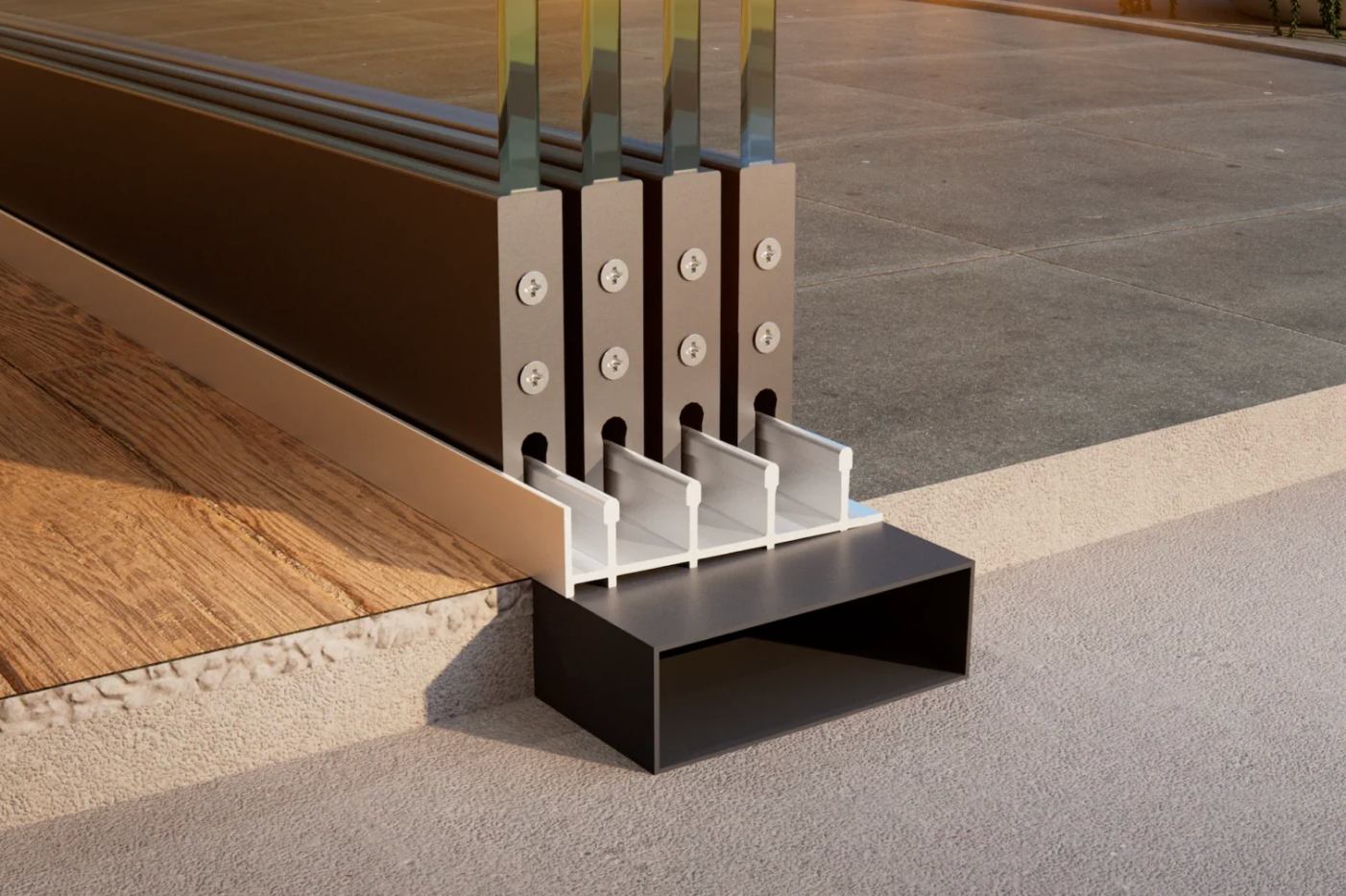 Breedte tot 322 cm Glas breedte 4 x 82 cm, 306 cm tot 322cm